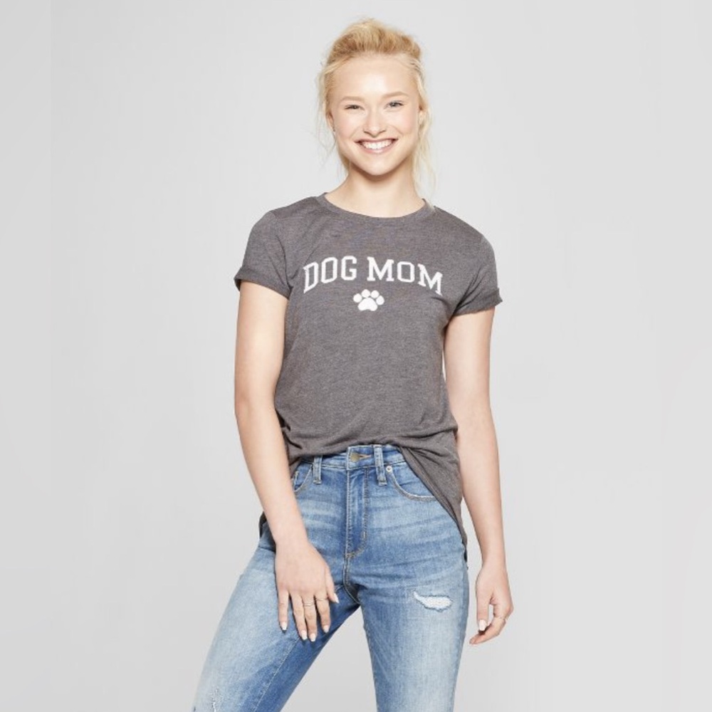 Heather Gray Dog Mom short sleeve novelty Graphic Tee M |Casual Pet Lover comfy